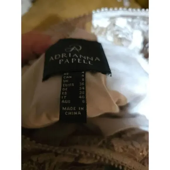 Adrianne Papell Taupe Embroidered Lace w/ Sequins Aline Fit/Flare Cocktail Dress - Picture 8 of 8